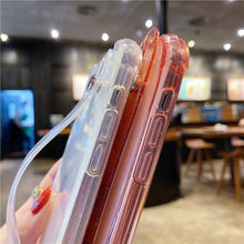 将图片加载到图库查看器，Glitter Wrist Strap Transparent Shockproof Soft Cover with Strap Phone Case For iPhone 13 11 12 14 Pro Max XS Max XR X 7 8 Plus 12 13Pro 14 Transparent Soft Back Cover Adjustable Strap Iphone Case
