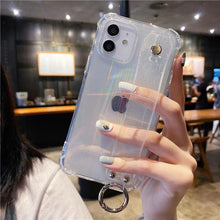 将图片加载到图库查看器，Glitter Wrist Strap Transparent Shockproof Soft Cover with Strap Phone Case For iPhone 13 11 12 14 Pro Max XS Max XR X 7 8 Plus 12 13Pro 14 Transparent Soft Back Cover Adjustable Strap Iphone Case
