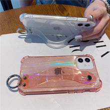 将图片加载到图库查看器，Glitter Wrist Strap Transparent Shockproof Soft Cover with Strap Phone Case For iPhone 13 11 12 14 Pro Max XS Max XR X 7 8 Plus 12 13Pro 14 Transparent Soft Back Cover Adjustable Strap Iphone Case
