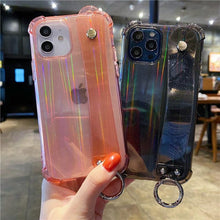 将图片加载到图库查看器，Glitter Wrist Strap Transparent Shockproof Soft Cover with Strap Phone Case For iPhone 13 11 12 14 Pro Max XS Max XR X 7 8 Plus 12 13Pro 14 Transparent Soft Back Cover Adjustable Strap Iphone Case
