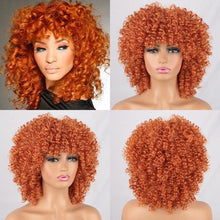 Load image into Gallery viewer, Glorious Afro Wigs Short Kinky Curly Wig Synthetic Short Bob Wig With Bangs Mixed Highlight Wig for Black Women Cosplay Wigs For Black Women Gifts for Girlfriends
