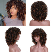 Load image into Gallery viewer, Glorious Afro Wigs Short Kinky Curly Wig Synthetic Short Bob Wig With Bangs Mixed Highlight Wig for Black Women Cosplay Wigs For Black Women Gifts for Girlfriends
