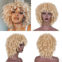 Load image into Gallery viewer, Glorious Afro Wigs Short Kinky Curly Wig Synthetic Short Bob Wig With Bangs Mixed Highlight Wig for Black Women Cosplay Wigs For Black Women Gifts for Girlfriends
