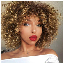 Load image into Gallery viewer, Glorious Afro Wigs Short Kinky Curly Wig Synthetic Short Bob Wig With Bangs Mixed Highlight Wig for Black Women Cosplay Wigs For Black Women Gifts for Girlfriends
