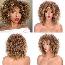 Load image into Gallery viewer, Glorious Afro Wigs Short Kinky Curly Wig Synthetic Short Bob Wig With Bangs Mixed Highlight Wig for Black Women Cosplay Wigs For Black Women Gifts for Girlfriends
