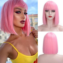 将图片加载到图库查看器，Glorious Synthetic Wigs Short Bob Wigs Black/Pink Bangs Wigs for Women Heat Resistant Fiber Hair Brazilin Wigs For Black Women Cosplay Wigs For Women
