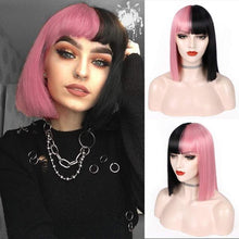将图片加载到图库查看器，Glorious Synthetic Wigs Short Bob Wigs Black/Pink Bangs Wigs for Women Heat Resistant Fiber Hair Brazilin Wigs For Black Women Cosplay Wigs For Women
