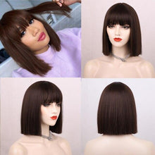 将图片加载到图库查看器，Glorious Synthetic Wigs Short Bob Wigs Black/Pink Bangs Wigs for Women Heat Resistant Fiber Hair Brazilin Wigs For Black Women Cosplay Wigs For Women
