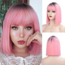 将图片加载到图库查看器，Glorious Synthetic Wigs Short Bob Wigs Black/Pink Bangs Wigs for Women Heat Resistant Fiber Hair Brazilin Wigs For Black Women Cosplay Wigs For Women
