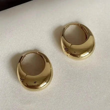 将图片加载到图库查看器，Glossy Chunky Shaped Hoop Earrings Copper Jewelry Vintage Elegant Style Female Geometric Ear Buckles
