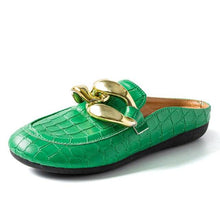 Load image into Gallery viewer, Gold Chain Women Slipper Closed Toe Slip On Mules Shoes Round Toe Low Heels Casual Slides Flat Mules Comfortable Slides Mules Shoes Ladies Slip-On Luxury Shoes
