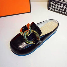 Load image into Gallery viewer, Gold Chain Women Slipper Closed Toe Slip On Mules Shoes Round Toe Low Heels Casual Slides Flat Mules Comfortable Slides Mules Shoes Ladies Slip-On Luxury Shoes
