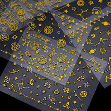 Load image into Gallery viewer, Gold Moon Star 3D Nail Stickers Ultra-thin Adhesive Decals Nail Art Decorations Stamping Manicure Nails Stickers Tool 3d Nail Decal Stickers Manicure Nail Art Decoration Accessories Holographic Old English Character Nail Self-Adhesive Sticker
