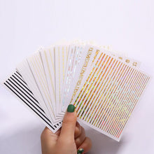 将图片加载到图库查看器，Gold Silver 3D Nail Sticker Curve Stripe Lines Nails Stickers Gradient Adhesive Striping Tape Nail Art Stickers Decal Decoration Metallic Curve Strip Line Nail Decal Self-Adhesive 3D Wave Design Decoration for Women Girls
