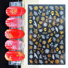 Load image into Gallery viewer, Gold Silver White Snowflakes 3D Nail Stickers Iridescent Self Adhesive Transfer Decals Manicures Art Decoration Slider  Nails Decals Sticker Hot Sexy Girl Tip Back Glue Decal Cool Lollipop Self Adhesive Acrylic Tips Tool Decoration
