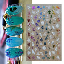 Load image into Gallery viewer, Gold Silver White Snowflakes 3D Nail Stickers Iridescent Self Adhesive Transfer Decals Manicures Art Decoration Slider  Nails Decals Sticker Hot Sexy Girl Tip Back Glue Decal Cool Lollipop Self Adhesive Acrylic Tips Tool Decoration
