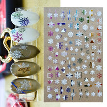 Load image into Gallery viewer, Gold Silver White Snowflakes 3D Nail Stickers Iridescent Self Adhesive Transfer Decals Manicures Art Decoration Slider  Nails Decals Sticker Hot Sexy Girl Tip Back Glue Decal Cool Lollipop Self Adhesive Acrylic Tips Tool Decoration

