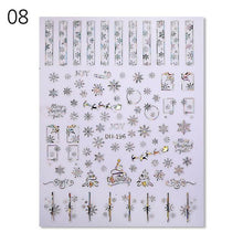 Load image into Gallery viewer, Gold Silver White Snowflakes 3D Nail Stickers Iridescent Self Adhesive Transfer Decals Manicures Art Decoration Slider  Nails Decals Sticker Hot Sexy Girl Tip Back Glue Decal Cool Lollipop Self Adhesive Acrylic Tips Tool Decoration
