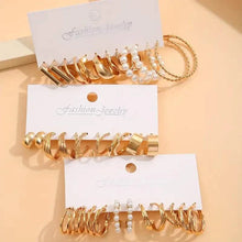 Load image into Gallery viewer, Gold-Tone Hoop Earrings Set with Faux Pearls
