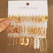 Load image into Gallery viewer, Gold-Tone Hoop Earrings Set with Faux Pearls
