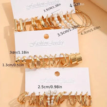 Load image into Gallery viewer, Gold-Tone Hoop Earrings Set with Faux Pearls
