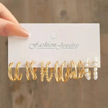 Load image into Gallery viewer, Gold-Tone Hoop Earrings Set with Faux Pearls
