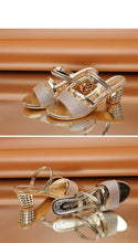 Load image into Gallery viewer, Gold Women Sandals Summer Open Toe High Heels Low Heel Shoes Ankle Strap High Women Sandals Women's Open Toe Fashion Ankle Strap Low Heel Dress Party Luxury Sandals
