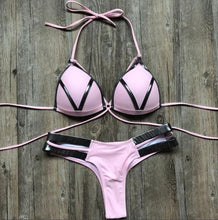 Load image into Gallery viewer, Golden Bikini Set Padded Women Swimsuit Push Up Swimwear Summer Beachwear Bathing Suit Women's Push Up Two Piece Bikini Swimsuits Elegant Lace Up Bathing Suits
