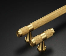 Load image into Gallery viewer, Golden Brass Knurled Textured Simple Kitchen Cabinet handle And Handles Drawer Pulls Bedroom Door Knobs  Cupboard Bathroom Door Handles Brushed Brass Pulls For Cabinets

