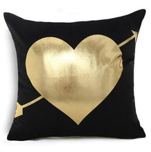 Load image into Gallery viewer, Golden Love Leaves Bronzing Cushion Decorative Pillow Black And Gold Pillow Cover Home Pillowcases Velvet Home Decor Sofa Pillows Cover 45x45CM
