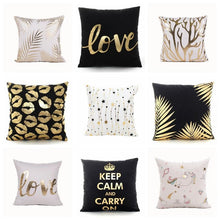 Load image into Gallery viewer, Golden Love Leaves Bronzing Cushion Decorative Pillow Black And Gold Pillow Cover Home Pillowcases Velvet Home Decor Sofa Pillows Cover 45x45CM
