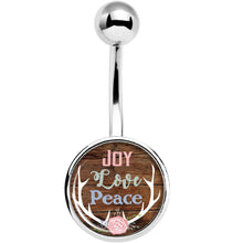 Load image into Gallery viewer, Joy Love Peace Antlers Black Belly Ring
