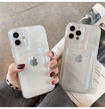 Load image into Gallery viewer, Gradient Rainbow Charming Case For iPhone 13 11 12 Pro Max XS XR 7 8 Plus Transparent Cover with Wallet Card Holder Case  Soft Cover for iPhone
