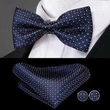 Load image into Gallery viewer, Green Color Silk Butterfly Pre-Tied Bow Tie Pocket Square Cufflinks Suit Set For Men Silk Adjustable Self Bowtie Formal Bowtie Set
