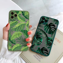 Load image into Gallery viewer, Green Leaves Plant Flower Phone Case for iphone 11 12 13 14 Pro Max Hard Back Shockproof Cover Floral Tropical Design with Slim Glossy Green Palm Leaves Pattern Case
