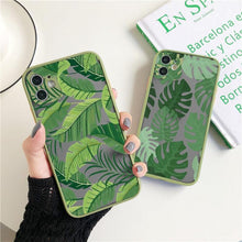 Load image into Gallery viewer, Green Leaves Plant Flower Phone Case for iphone 11 12 13 14 Pro Max Hard Back Shockproof Cover Floral Tropical Design with Slim Glossy Green Palm Leaves Pattern Case
