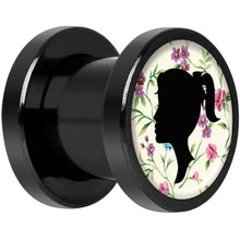 Load image into Gallery viewer, Man Woman Floral Silhouette Black Anodized Screw Fit Plug Set 0G
