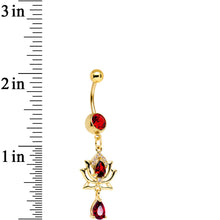 Load image into Gallery viewer, Red Clear Gem Gold PVD Red Hot Lotus Flower Dangle Belly Ring
