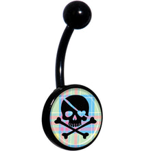 Load image into Gallery viewer, Pink Green Plaid Heart Skull Black Belly Ring
