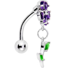 将图片加载到图库查看器，Purple Green Gem Flower Power Top Mount Dangle Belly Ring
