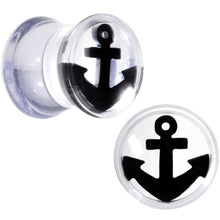 Load image into Gallery viewer, Clear Acrylic Black Anchor Saddle Plug Set 6mm to 20mm
