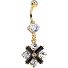 Load image into Gallery viewer, Clear Gem Gold Anodized Black X Marks the Sparkle Dangle Belly Ring
