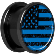Load image into Gallery viewer, Blue American Flag Black Anodized Screw Fit Plug Set 5/8
