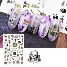 Load image into Gallery viewer, Halloween Series Nail Sticker Pumpkin Lantern Skeleton Spider Vampire Decals For Nail Art DIY Decoration Tools 3D Wave Design Decoration for Women Girls Art Stickers Decal Decoration Metallic Curve Strip Line Nail
