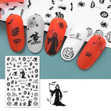 Load image into Gallery viewer, Halloween Series Nail Sticker Pumpkin Lantern Skeleton Spider Vampire Decals For Nail Art DIY Decoration Tools 3D Wave Design Decoration for Women Girls Art Stickers Decal Decoration Metallic Curve Strip Line Nail
