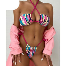 将图片加载到图库查看器，Halter Hollow Cross Bikinis Set Swimsuit Women's New Solid Two-Piece Swimwear Two Piece Swimsuit Halter Crisscross Cut Out Bikini Wrap Top with High Waist  Bottom Beach Swimwear Summer Beachwear Woman Bath Bathing Suit
