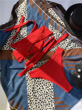 将图片加载到图库查看器，Halter Hollow Cross Bikinis Set Swimsuit Women's New Solid Two-Piece Swimwear Two Piece Swimsuit Halter Crisscross Cut Out Bikini Wrap Top with High Waist  Bottom Beach Swimwear Summer Beachwear Woman Bath Bathing Suit
