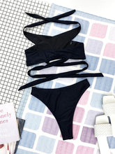 将图片加载到图库查看器，Halter Hollow Cross Bikinis Set Swimsuit Women's New Solid Two-Piece Swimwear Two Piece Swimsuit Halter Crisscross Cut Out Bikini Wrap Top with High Waist  Bottom Beach Swimwear Summer Beachwear Woman Bath Bathing Suit

