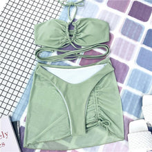 将图片加载到图库查看器，Halter Hollow Cross Bikinis Set Swimsuit Women's New Solid Two-Piece Swimwear Two Piece Swimsuit Halter Crisscross Cut Out Bikini Wrap Top with High Waist  Bottom Beach Swimwear Summer Beachwear Woman Bath Bathing Suit

