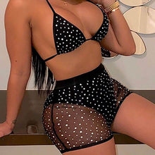 将图片加载到图库查看器，Halter See Through Sequins Mesh Bra &amp; Shorts
